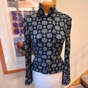 Diane Von Furstenberg Blue and Gray Patterned Knit Blazer Jacket